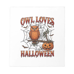 Uil houdt van Halloween Oranje Spinnenweb Pompoen_ Notitieblok