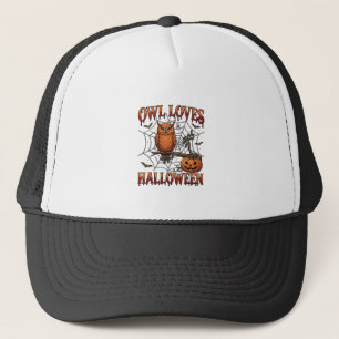 Uil houdt van Halloween Oranje Spinnenweb Pompoen_ Trucker Pet