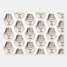 Uil Huwelijk Felicitaties Voeg Namen Toe Cute 3 Inpakpapier Vel