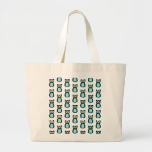 Uil illustratie in blauw grote tote bag