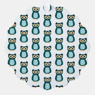 Uil illustratie in blauw ornament kaart