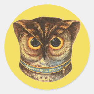  uil illustratie mosterd advertentie ronde sticker