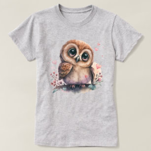 Uil Illustratie Omgeven Door Harten En Bloemen T-shirt