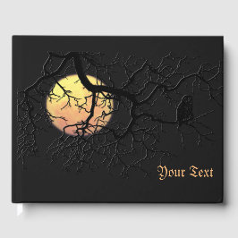 Uil in boomsilhouet met volle maan gastenboek