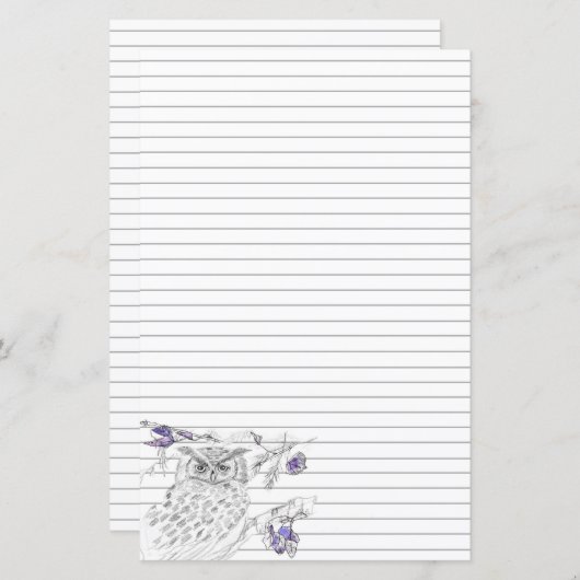 Uil in een boom grijs gevoerd briefpapier brief sc (Voorkant / Achterkant)