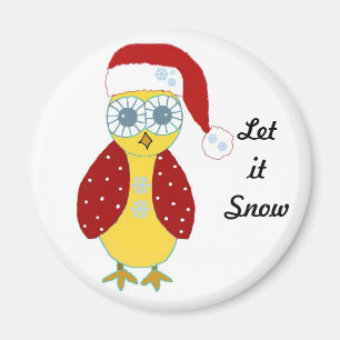 Uil in een kerstmuts - Laat het sneeuwen Magneet