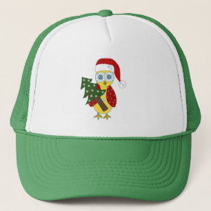 Uil in een rode hoed met kerstboom trucker pet