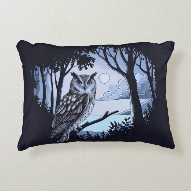 Uil in Forest Clearing Accent Pillow Accent Kussen (Voorkant)