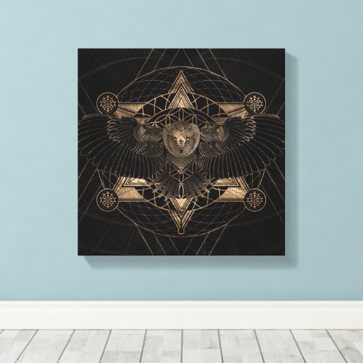Uil in Heilige Geometrie Samenstelling Canvas Afdruk (Insitu (Houten vloer))