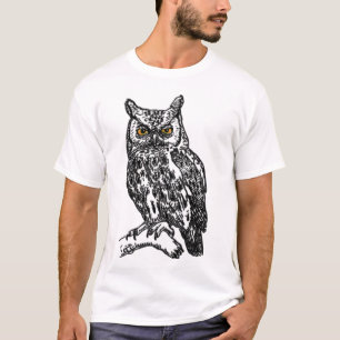 Uil in zwarte pen inkt t-shirt