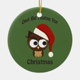 Uil is thuis met Kerstmis! Keramisch Ornament