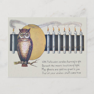 Uil Kaarsen Volle Maan Vintage Halloween Briefkaart
