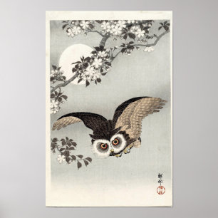 Uil, Kersenbloesems, en Maan door Ohara Koson Poster