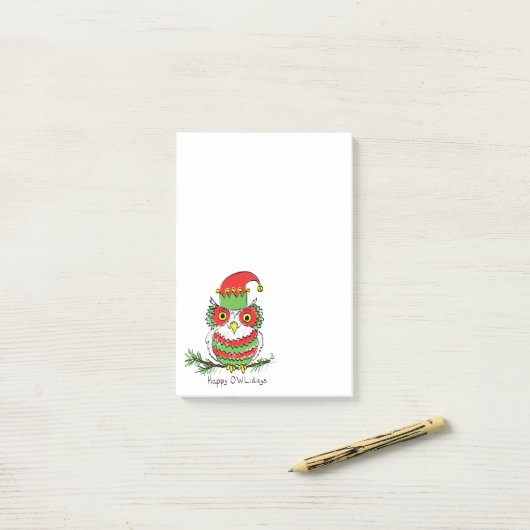 Uil Kerstmis Grappige Cartoon Post-it® Notes (Op bureau)