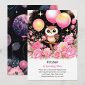 Uil Kinder Meisje Verjaardagsuitnodiging Kaart (Voorkant / Achterkant)