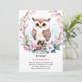 Uil Kinder Meisje Verjaardagsuitnodiging Kaart (Staand voorkant)