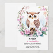 Uil Kinder Meisje Verjaardagsuitnodiging Kaart (Voorkant / Achterkant)