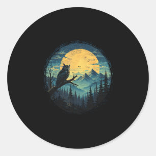 Uil maan bos berg wildernis vogelaars ronde sticker