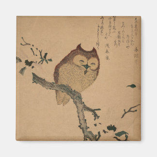 Uil & Magnolia: Japanse Ukiyo-e magneet