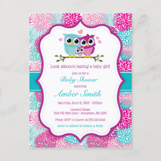 Uil Meisje Baby shower Uitnodiging Briefkaart