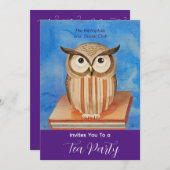 Uil met boeken - Tea Party uitnodiging (Voorkant / Achterkant)