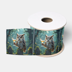Uil met een cocktail in een mystiek bos grosgrain lint