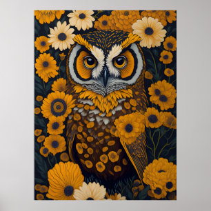 Uil met grote ogen voor de bloemen #2 poster