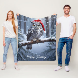 Uil met kerstmuts fleece deken