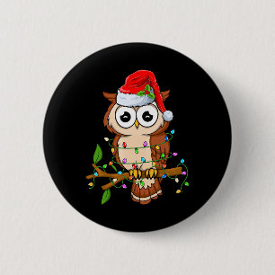 Uil met kerstmuts Kerstmis - Vogels Uil Liefhebber Ronde Button 5,7 Cm