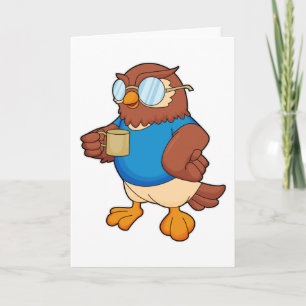 Uil met koffiekop kaart