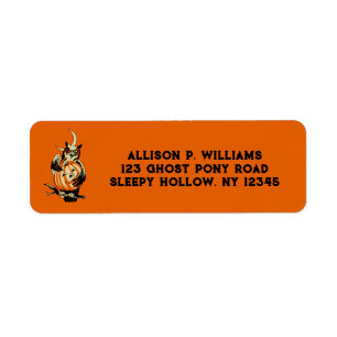 Uil met Pompoen Vintage Halloween Retouradres Etiket