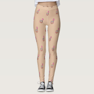 Uil met roze ballon op lichtbruin leggings