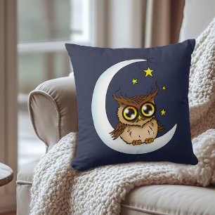 Uil Moon Blue Schattigee Sterren Kussen