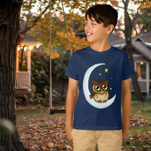 Uil Moon Blue Schattigee Sterren T-shirt