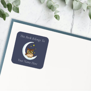 Uil Moon Blue Schattigee Sterren Vierkante Sticker
