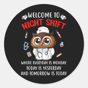 Uil Night Shift Grappige Verpleegster Rn LPN CNA v Ronde Sticker