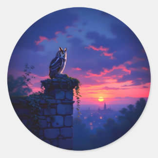 Uil op dak van Sunset City Ronde Sticker