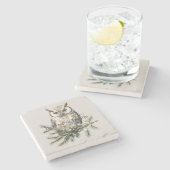 Uil op tak stenen onderzetter (Zijkant)