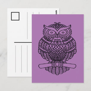 Uil (paars) - Ansichtkaart Briefkaart