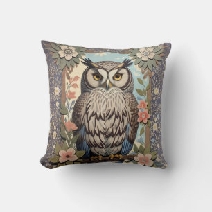 Uil Pastel Floral William Morris geïnspireerd Kussen