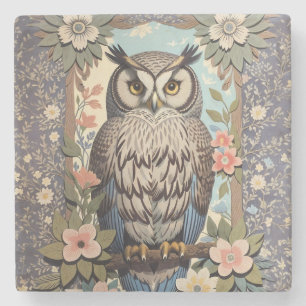 Uil Pastel Floral William Morris geïnspireerd Stenen Onderzetter
