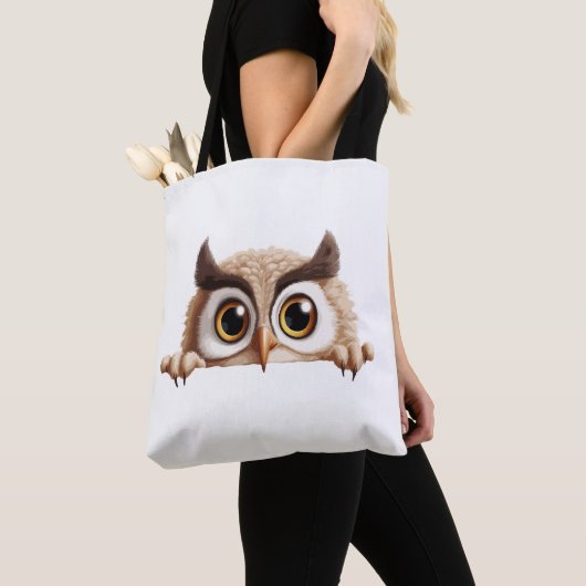 Uil Peeking Schattige Schattig Grappig Dier Cartoo Draagtas (Dichtbij)