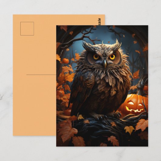 Uil, pompoen, en een Volle Maan Halloween Briefkaa Briefkaart (Voorkant / Achterkant)
