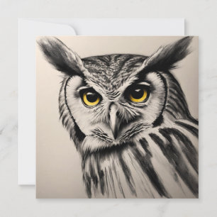 Uil portret- houtskool schets kaart