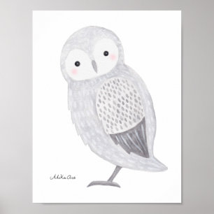 Uil Poster Sneeuwuil Illustratie Uil Kinderkamer K