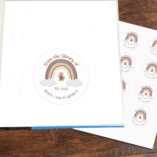 Uil Regenboog Onderwijs Klaskamer Bibliotheek Stic Ronde Sticker