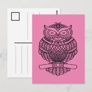 Uil (roze) - Ansichtkaart Briefkaart