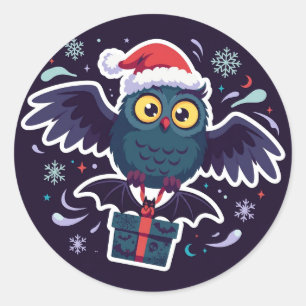 Uil Santa die een cadeau bezorgt Sticker