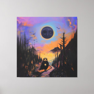 Uil Schedel Zwarte Maan Magie Mystieke Heks AI Art Canvas Afdruk