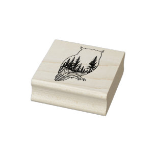 Uil Silhouet met Bos Scene Rubberstempel